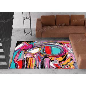 Alfombra Impresa con Pintura de Grafiti Abstracto, Alfombra Moderna y Colorida Antideslizante, Alfombra Delgada No Tejida - Product Image 4