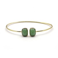 Bracelet jonc ajustable rectangulaire plaqué or 18 carats avec améthyste verte, fait main EL JOYERO pour femme