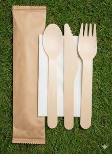 Juego de Cubiertos Desechables KEGO Vietnam Ecológicos y Biodegradables 100% de Madera de Magnolia Conifera 04 (Cuchara, Tenedor, Cuchillo, Servilleta de Papel) - Product Image 3