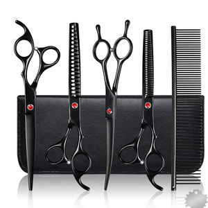 Ciseaux de toilettage pour chien en acier inoxydable noir de 8 pouces, courbés dorés, pour droitiers, à lame émoussée, ergonomiques, avec poignée décalée - Product Image 4