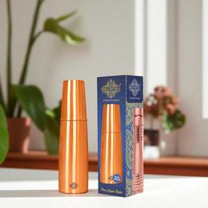 Brown Matte Finish Lacquer Coated Pure <b>Copper</b> Straight <b>Cup</b> with Built-In Glass Insulated Stylish Gift <b>Cup</b> - Product Image 1