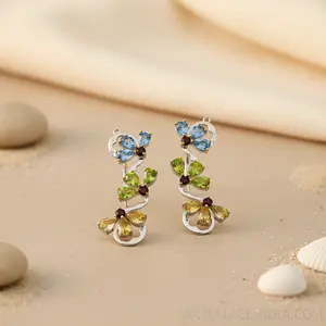 Women's Floral Design Silver Gemstone Drop Earrings <b>Fashion</b> <b>Jewelry</b> - Product Image 3