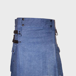 กระโปรงยีนส์อเนกประสงค์สำหรับผู้ชายผ้ายีนส์สีน้ำเงินสายหนังสีดำ - Product Image 3
