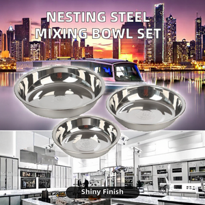 Stainless Steel <b>Mixing</b> <b>Bowl</b> Set Polished <b>Metal</b> Space-Saving Storage Eco-Friendly Modern Cooking Baking Food Salad Party Food - Product Image 3