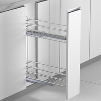 XH-03-004-723 Panier de rangement coulissant en fil de fer pour armoire de cuisine moderne, porte-bouteilles, finition gris poudré, multifonction, gain de place