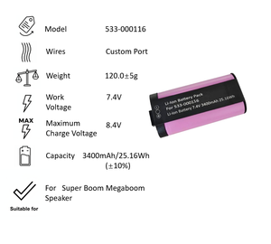 Batería de Polímero de Litio 533-000116, 3400mAh 7.4V, para Altavoz Super Boom <span class=keywords><strong>UE</strong></span> <span class=keywords><strong>Megaboom</strong></span>, Batería Recargable para Altavoz - Product Image 3