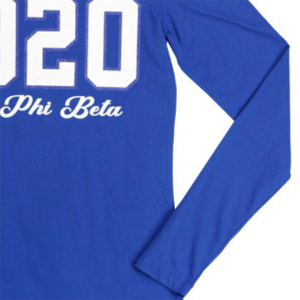 เสื้อยืดแขนยาว ZPB สีน้ำเงินรอยัล ผ้าฝ้าย 100% เสื้อ Zeta Phi Beta พร้อมลายพิมพ์กลิตเตอร์ตัวอักษรกรีก ปีบนแขนเสื้อ - Product Image 6