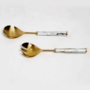 Ensemble de service à salade moderne en laiton écologique, ustensiles de service à salade longs en acier inoxydable plaqué or de haute qualité, compatibles lave-vaisselle - Product Image 3
