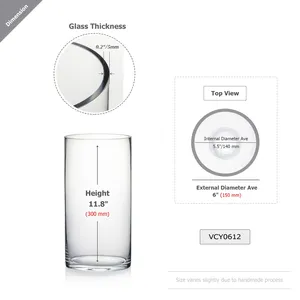 VCY0612 - Vase en verre cylindrique transparent - 6 x 12 - Product Image 2