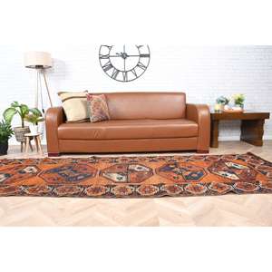 Alfombra Turca de Pasillo 3.2x10 pies (99x305 cm), Alfombra Vintage con Borde Marrón - Product Image 2