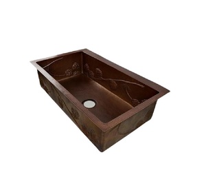 Nueva estación de trabajo Fregadero de cocina de cobre martillado de doble pozo Fregadero de granja de cobre Fregadero hecho a mano Fabricante Mayorista - Product Image 3