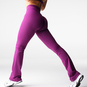 Últimas mallas acampanadas sin esfuerzo de color violeta profundo, figura favorecedora, costura en la cadera, cintura alta y ropa activa, mallas de gimnasio a la moda para mujer - Product Image 6