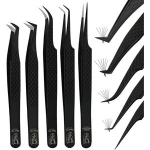 Pinzas para Extensión de Pestañas con Punta de Fibra Negra, Logotipo Impreso, Agarre de Diamante, Herramienta de Aislamiento con Punta Nano de 45 y 90 Grados - Product Image 2