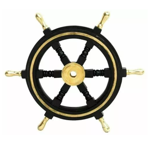 Volante de barco náutico, decoración de pared de dirección, artesanía de madera grabada, acabado pulido Natural, rueda de barco de metal para interiores, más vendidos - Product Image 3