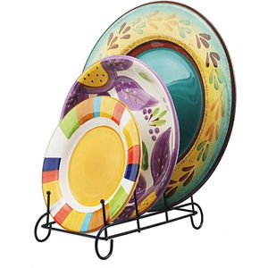 Multifunctional Vintage Sustainable Wrought Iron Metal <b>Plate</b> Rack Tabletop <b>Standing</b> <b>Plate</b> <b>Holder</b> Silver Finished Kitchenware - Product Image 4