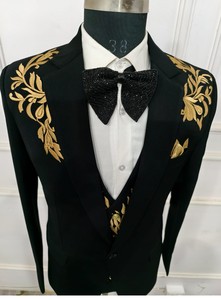 ทักซิโด้ปักด้วยมือดีไซน์เนอร์สีดำเสื้อแจ็กเก็ตสีดำเจ้าบ่าวแบบดั้งเดิมชุดสูท3ชิ้นสำหรับงานแต่งงานสไตล์อินเดียชนเผ่า - Product Image 2