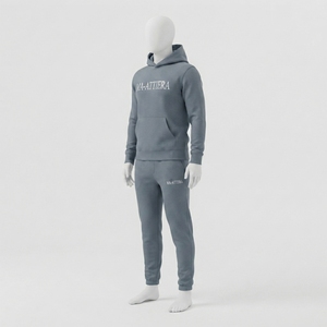 <b>Mens</b> Gray Hoodie Tracksuit Set Minimal Tone On Tone <b>Pullover</b> Sweatshirt Jogger Pants Sportswear Training Gym Fitness Activewear - Product Image 2