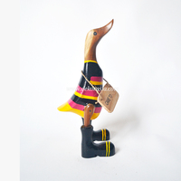 Décoration de canard en racine de bambou artisanale, écologique et durable, à rayures jaunes, rouges et noires, style art moderne et artisanat antique pour la décoration intérieure