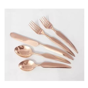 Juego de cubiertos de acero inoxidable con diseño de hoja de oro de latón Cuchara de mesa con espejo plateado de acero elegante al por mayor - Product Image 3