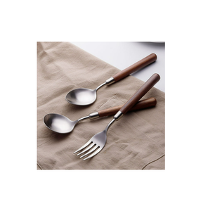 Cuillère à fourchette en acier avec baguettes et manche en bois avec restaurants mangeant des aliments en cuir Beg - Product Image 2