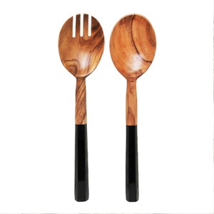 Juego único hecho a mano de Kitchenwar de 2 herramientas de ensalada de madera pintadas a mano-cucharas y servidores - Product Image 2