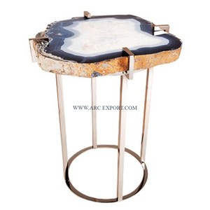 Mesa auxiliar de metal con tapa de ágata, forma y tamaño personalizados, mesas auxiliares chapadas en oro, mesa auxiliar clásica hecha a mano de Calidad exclusiva - Product Image 1
