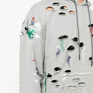 Distressed Fleece <b>Hoodie</b> <b>for</b> <b>Men</b> Fashionable Worn Effect Design Terry Fabric Custom Made Logo Printing OEM Service - Product Image 6