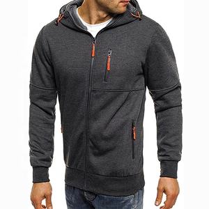 ชุดกีฬาผ้าโพลีเอสเตอร์แบบเรียบสำหรับผู้ชายชุดออกกำลังกายผ้าหนาแบบมีฮู้ดซิปขึ้นแบบรูดเต็มชุด2ชิ้น - Product Image 2