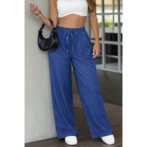 Women's High-<b>Waisted</b> <b>Elasticated</b> Drawstring <b>Jeans</b>, 32199 - Navy blue - Product Image 3