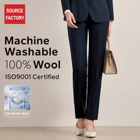 Pantalon de bureau pour femme, bleu marine, 100 % laine, lavable en machine, coupe droite, taille élastique, poches obliques, sur mesure