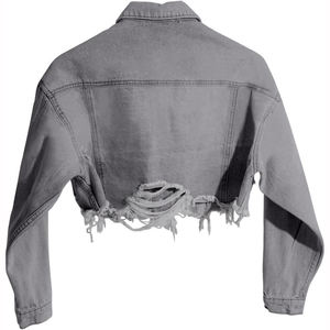 Chaqueta de mezclilla teñida lisa de otoño para mujer Chaqueta de mezclilla de precio de fábrica al por mayor personalizada Chaqueta de mezclilla de punto de otoño estándar para mujer - Product Image 3