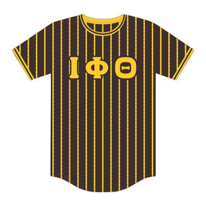 Iota Phi Theta <b>Brown</b> Pinstripe Pullover Baseball Jersey 100% Polyester Mesh Fraternity <b>T</b> <b>Shirt</b> with Embroidered Applique Logos - Product Image 2