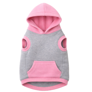 Grey and Pink Zip <b>Dog</b> <b>Hoodie</b> Comfortable Sleeveless Pet Sweatshirt with Front Zip Closure - Product Image 4
