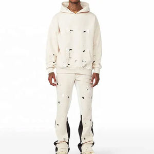 Conjunto Deportivo Informal Ligero para Hombre, 100% Algodón, Diseño Sólido, Sudadera con Capucha de Corte Regular, Pantalones Deportivos, Diseño Holgado con Hombros Caídos, Estilo Invernal - Product Image 1