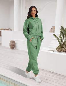 SUDADERO de algodón 100%, conjunto ligero con capucha, cierre de cordón, invierno, ecológico, lavado a la piedra, estampado de diamantes de imitación adornados - Product Image 3