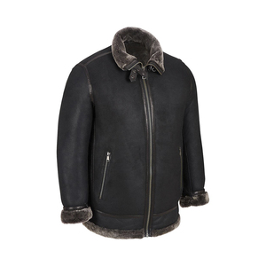 Venta al por mayor de los hombres de la motocicleta chaqueta de cuero Multi-lateral bolsillos de imitación de piel de oveja cuello capucha cremallera chaqueta negra de invierno de punto - Product Image 1
