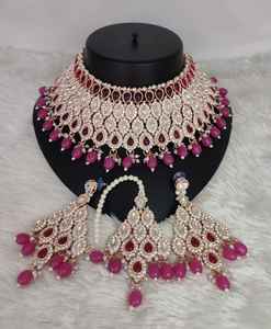 Fancy Design Gold Plated Traditional Drop Pearl & Stone Studded Earring Mangtika Choker Necklace <b>Set</b> & <b>Jewellery</b> <b>Set</b> <b>for</b> <b>Women</b> - Product Image 1