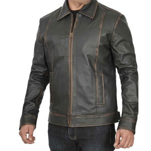 Chaqueta de Cuero Marrón Casual al por Mayor para Hombre, con Dos Bolsillos Laterales y Dos Interiores, Cuello Camisero con Cierre de Cremallera - Product Image 6