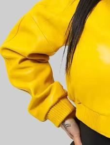 Chaqueta Universitaria Corta para Mujer, Chaqueta Deportiva de Cuero y Lana de Primera Calidad para Mujer, Manga Larga - Product Image 6