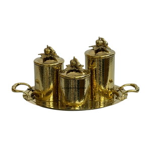 ชุดโหลเครื่องเทศและผลไม้อบแห้งเคลือบทองเหลือง พร้อมลวดลายตอกแบบแฮนด์เมด สำหรับจัดเก็บและใช้เป็นถาดเสิร์ฟ - Product Image 3