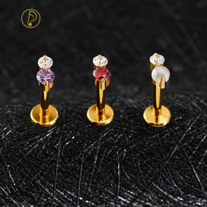 ASTM F136 خيط داخلي من التيتانيوم قرط غضروف من الزركونيوم المكعّب ، قرط صغير من حجرين مسطح من الخلف ، مسمار مسمار لولبي ، ثقب الأنف - Product Image 3