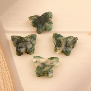 Suministros de joyería personalizados con forma de mariposa, ágata de musgo Natural tallada a mano, piedras preciosas sueltas, Diy fabricación artesanal, joyería al por mayor - Product Image 5