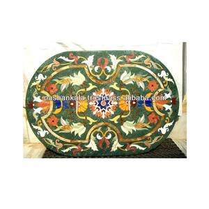 Marbre vert brillant, design incrusté, formes ovales, pour la décoration de la maison et le dessus de table à manger - Product Image 1