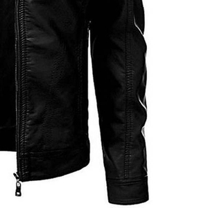 Wholesale High Quality Custom <b>Men's</b> Black Leather <b>Jacket</b> with Canvas Fabric Hooded & Windproof for Winter <b>Bikers</b> - Product Image 6