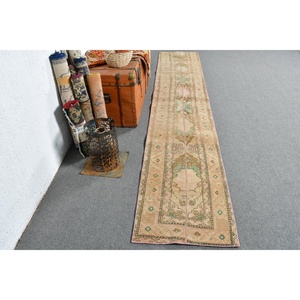 พรมวินเทจ, พรมแบบยาวขนาด 1.9x10.7 ฟุต พรมตุรกี, พรมขนสัตว์สีน้ำตาลสไตล์ตะวันตกเฉียงใต้ - Product Image 1