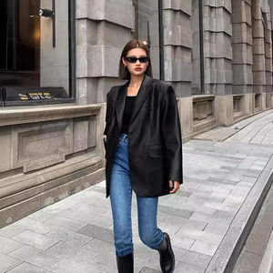 เสื้อโค้ทกันลมลำลองไซส์ใหญ่พิเศษมีซิปคอตั้งเสื้อแจ็คเก็ตหนัง PU สำหรับฤดูใบไม้ร่วง - Product Image 5