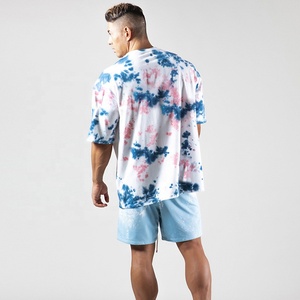 Camiseta extragrande con estampado de tinte de corbata a la moda de verano para hombre, diseño en blanco transpirable y cómodo de algodón puro de manga corta - Product Image 5