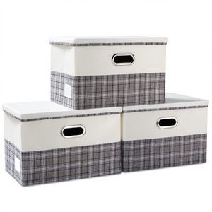 Linen <b>Fabric</b> Foldable Storage Boxes Organizer Containers <b>Baskets</b> Cube with Cover for Home Bedroom Closet Office Nursery OEM - Product Image 1