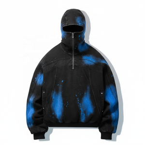 Vente en gros Acid Wash Cover Face Ninja Style Half Zip Pullover Sweat à capuche Masque à capuche 100% coton Surdimensionné Respirant Hommes - Product Image 2