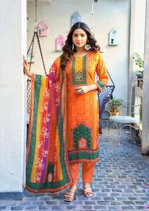 Elegante Conjunto de Salwar Kameez de Muselina de Viscosa con Estampado Tradicional Maruti para Mujer, Completamente Cosido, Ideal para Bodas Indias, Exportación - Product Image 3